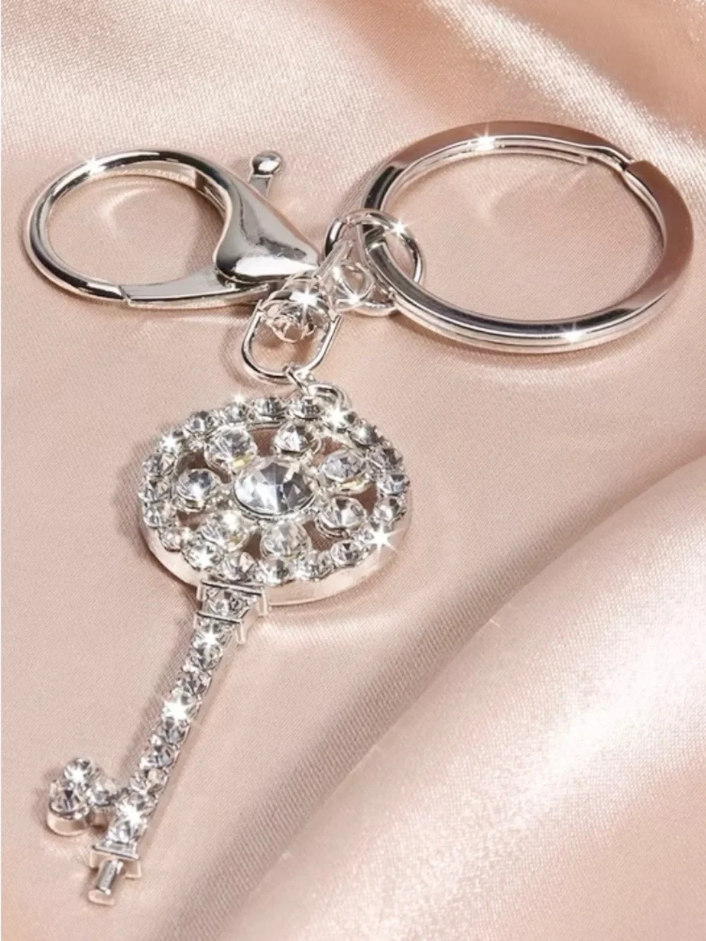 NEW Silver & Rhinestone Key Shaped Bag/Purse Charm